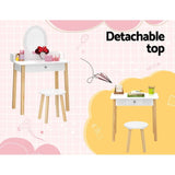 Darrahopens Furniture > Bedroom Keezi Kids Vanity Makeup Dressing Table Chair Set Wooden Leg Drawer Mirror White