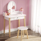 Darrahopens Furniture > Bedroom Keezi Kids Vanity Makeup Dressing Table Chair Set Wooden Leg Drawer Mirror White