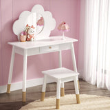 Darrahopens Furniture > Bedroom Keezi Kids Vanity Makeup Dressing Table Chair Set Wooden Mirror Drawer White