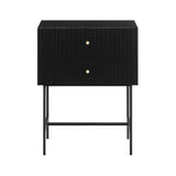 Darrahopens Furniture > Bedroom Sarantino Arden Fluted 2-drawer Bedside Table Night Stand - Black