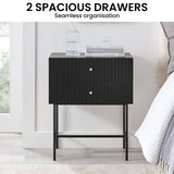 Darrahopens Furniture > Bedroom Sarantino Arden Fluted 2-drawer Bedside Table Night Stand - Black