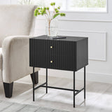 Darrahopens Furniture > Bedroom Sarantino Arden Fluted 2-drawer Bedside Table Night Stand - Black