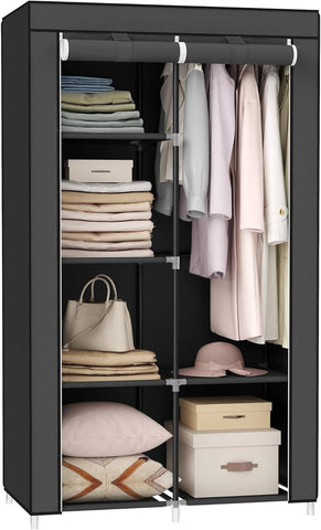 Darrahopens Furniture > Bedroom SONGMICS Portable Clothes Storage with 6 Shelves and 1 Clothes Hanging Rail Black