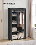 Darrahopens Furniture > Bedroom SONGMICS Portable Clothes Storage with 6 Shelves and 1 Clothes Hanging Rail Black