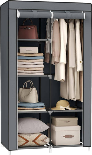 Darrahopens Furniture > Bedroom SONGMICS Portable Clothes Storage with 6 Shelves and 1 Clothes Hanging Rail Grey