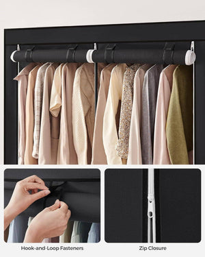 Darrahopens Furniture > Bedroom SONGMICS Portable Fabric Clothes Storage Wardrobe with 2 Clothes Rails Black