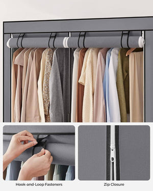 Darrahopens Furniture > Bedroom SONGMICS Portable Fabric Clothes Storage Wardrobe with 2 Clothes Rails Grey