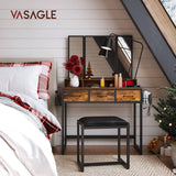 Darrahopens Furniture > Bedroom VASAGLE Dresser Table with Trifold Mirror Rustic Brown and Black RVT004B01V1