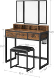 Darrahopens Furniture > Bedroom VASAGLE Dresser Table with Trifold Mirror Rustic Brown and Black RVT004B01V1