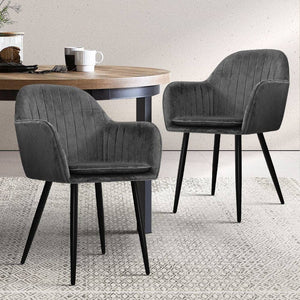 darrahopens Furniture > Dining Artiss Set of 2 Dining Chairs Retro Chair Metal Legs Replica Armchair Velvet Grey