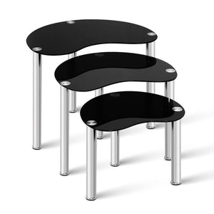 darrahopens Furniture > Dining Artiss Set Of 3 Glass Coffee Tables - Black