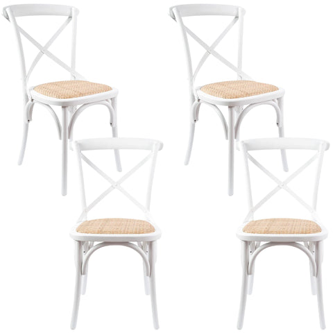 Darrahopens Furniture > Dining Aster Crossback Dining Chair Set of 4 Solid Birch Timber Wood Ratan Seat - White