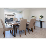 Darrahopens Furniture > Dining Begonia 7pc Dining Set 180cm Live Edge Table 6 Beige Fabric Chair Mango Wood