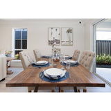 Darrahopens Furniture > Dining Begonia 7pc Dining Set 180cm Live Edge Table 6 Beige Fabric Chair Mango Wood