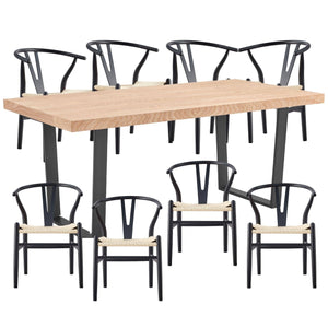 Darrahopens Furniture > Dining Petunia  9pc 210cm Dining Table Set 8 Wishbone Chair Elm Timber Wood Metal Leg