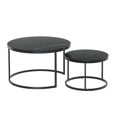 Darrahopens Furniture > Living Room Artiss Nesting Coffee Tables Set of 2 Marble-effect Top 80/60CM Black Metal Base