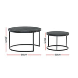 Darrahopens Furniture > Living Room Artiss Nesting Coffee Tables Set of 2 Marble-effect Top 80/60CM Black Metal Base