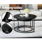 Darrahopens Furniture > Living Room Artiss Nesting Coffee Tables Set of 2 Marble-effect Top 80/60CM Black Metal Base