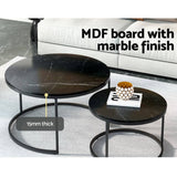 Darrahopens Furniture > Living Room Artiss Nesting Coffee Tables Set of 2 Marble-effect Top 80/60CM Black Metal Base