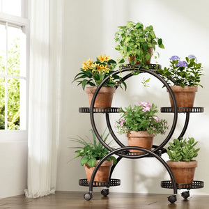 Darrahopens Furniture > Living Room Artiss Plant Stand 6 Tier Metal Flower Pot Rack Wheels