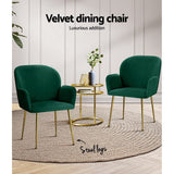 Darrahopens Furniture > Living Room Artiss  Set of 2 Kynsee Dining Chair Armchair Cafe Chair Upholstered Velvet Green