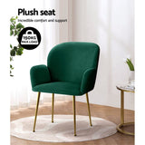 Darrahopens Furniture > Living Room Artiss  Set of 2 Kynsee Dining Chair Armchair Cafe Chair Upholstered Velvet Green