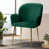 Darrahopens Furniture > Living Room Artiss  Set of 2 Kynsee Dining Chair Armchair Cafe Chair Upholstered Velvet Green