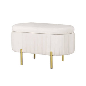 Darrahopens Furniture > Living Room Artiss Storage Ottoman Blanket Box 87cm Velvet Oval White