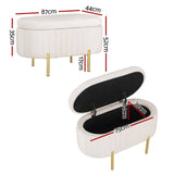 Darrahopens Furniture > Living Room Artiss Storage Ottoman Blanket Box 87cm Velvet Oval White