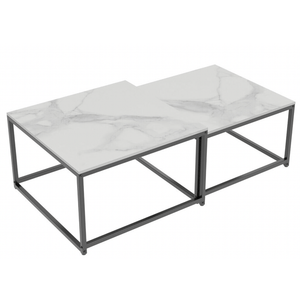 Darrahopens Furniture > Living Room Interior Ave - Ciest Square Nested Coffee Table Set - White Marble Stone