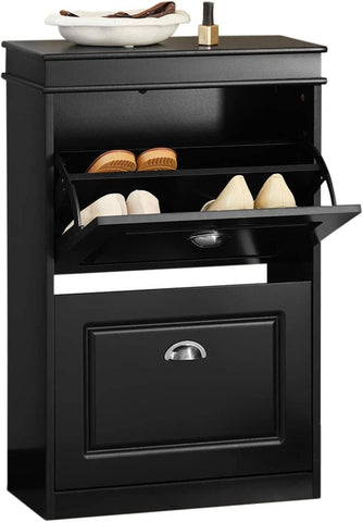 Darrahopens Furniture > Living Room Shoe Cabinet 2 Drawers Storage Cupboard Black