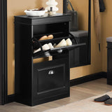 Darrahopens Furniture > Living Room Shoe Cabinet 2 Drawers Storage Cupboard Black