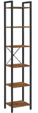 Darrahopens Furniture > Living Room Small 6-Tier Industrial Bookshelf, Rustic Brown, Black