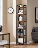 Darrahopens Furniture > Living Room Small 6-Tier Industrial Bookshelf, Rustic Brown, Black