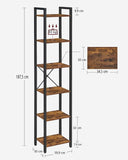 Darrahopens Furniture > Living Room Small 6-Tier Industrial Bookshelf, Rustic Brown, Black