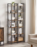 Darrahopens Furniture > Living Room Small 6-Tier Industrial Bookshelf, Rustic Brown, Black