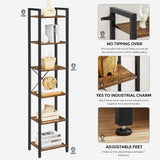 Darrahopens Furniture > Living Room Small 6-Tier Industrial Bookshelf, Rustic Brown, Black