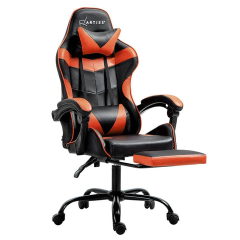 Darrahopens Furniture > Office Artiss Gaming Office Chair Executive Computer Leather Chairs Footrest Orange