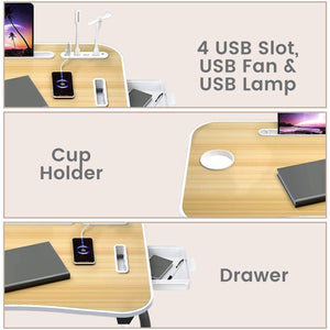 Darrahopens Furniture > Office EKKIO Multifunctional Portable Bed Tray Laptop Desk with USB Charge Port (burlywood)