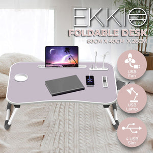 Darrahopens Furniture > Office Ekkio Portable Laptop Bed Desk Foldable Legs with USB Charge Port Home Office White