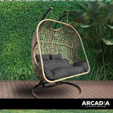 darrahopens Furniture > Outdoor Arcadia Furniture 2 Seater Rocking Egg Chair Outdoor Wicker Rattan Patio Garden - Brown and Grey