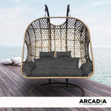 darrahopens Furniture > Outdoor Arcadia Furniture 2 Seater Rocking Egg Chair Outdoor Wicker Rattan Patio Garden - Brown and Grey