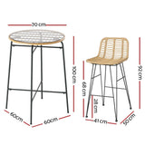 Darrahopens Furniture > Outdoor Gardeon 3 PCS Outdoor Bar Set Wicker Dining Bistro Patio Table Chairs Set Steel