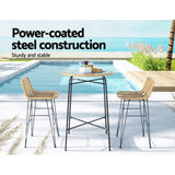 Darrahopens Furniture > Outdoor Gardeon 3 PCS Outdoor Bar Set Wicker Dining Bistro Patio Table Chairs Set Steel