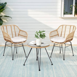 Darrahopens Furniture > Outdoor Gardeon 3PC Outdoor Furniture Bistro Set Lounge Setting Table Chairs Cushion Patio Grey