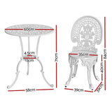 Darrahopens Furniture > Outdoor Gardeon 3PC Patio Furniture Outdoor Bistro Set Dining Chairs Aluminium White