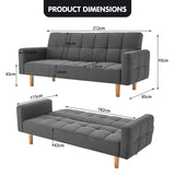 Darrahopens Furniture > Sofas Sarantino 3-Seater Fabric Sofa Bed Futon - Dark Grey