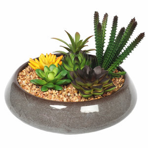 darrahopens Home & Garden > Artificial Plants Potted Artificial Succulents with Round Decorative Bowl 19cm