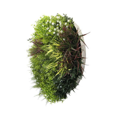 darrahopens Home & Garden > Artificial Plants Slimline Artificial Green Wall Disc Art 80cm Green Field UV Resistant (White)