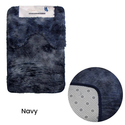 Darrahopens Home & Garden > Bathroom Accessories 2 Pce 2-Toned Extra Light Weighted Shaggy Fluffy Bath Mat Set Navy